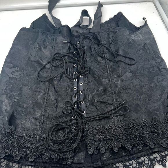 Black Satin Halter Boned Corset with Hook Clasps and Lace Tie (no size listed) P - Picture 5 of 9